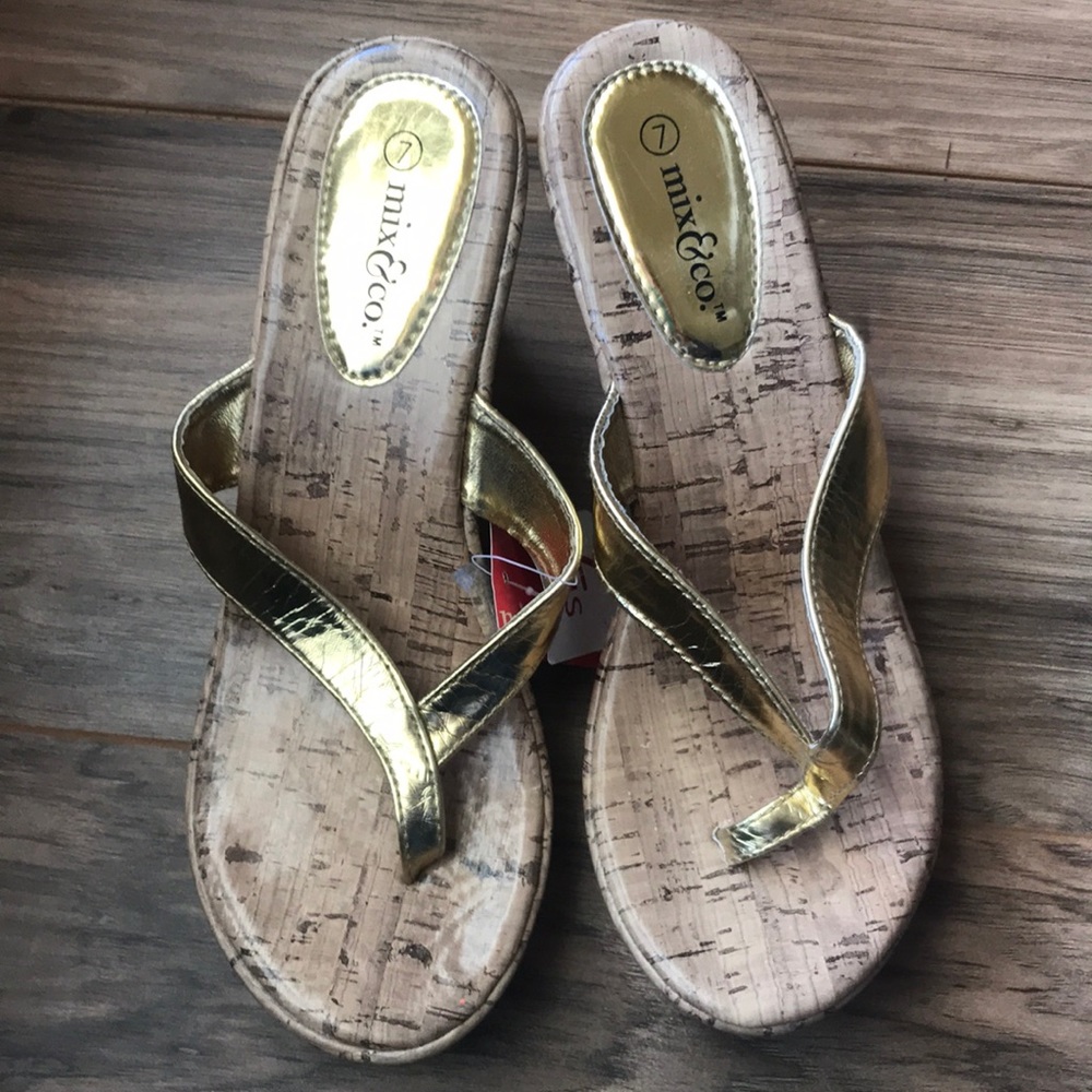 Gold wedge sandals